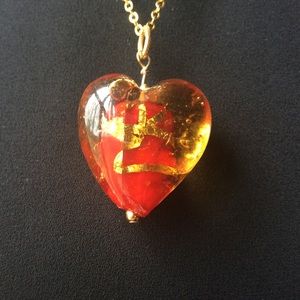 Red and gold heart pendant necklace